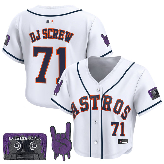 Women's Houston Astros DJ Screw Patch Crop top Baseball Jersey - All Stitched