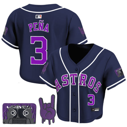 Women's Houston Astros DJ Screw Patch Crop top Baseball Jersey - All Stitched