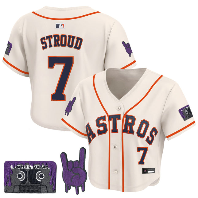 Women's Houston Astros DJ Screw Patch Crop top Baseball Jersey - All Stitched