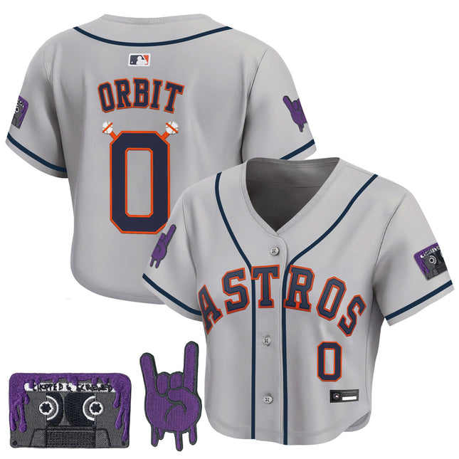 Women's Houston Astros DJ Screw Patch Crop top Baseball Jersey - All Stitched