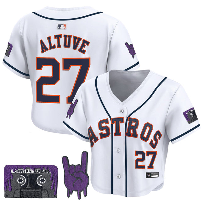 Women's Houston Astros DJ Screw Patch Crop top Baseball Jersey - All Stitched