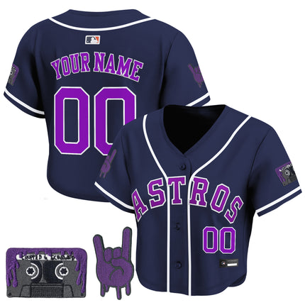 Women's Houston Astros DJ Screw Patch Crop top Baseball Custom Jersey - All Stitched