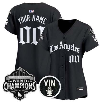 Dodgers 2025 Back-To-Back Champions Vapor Premier Limited Custom Jersey - LA Gothic Edition - All Stitched