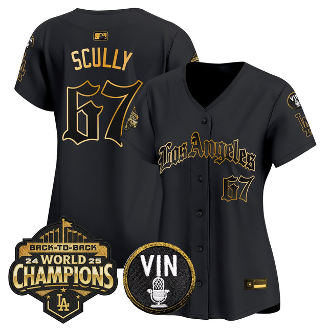 Women's Dodgers 2025 Back-To-Back Champions Vapor Premier Limited Jersey - LA Gothic Edition - All Stitched