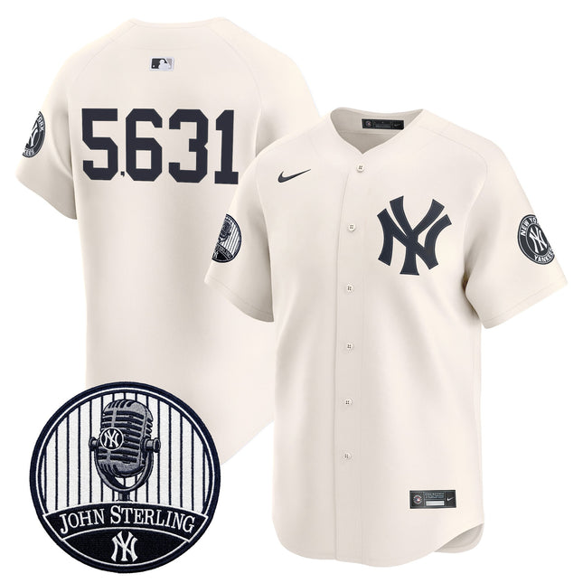 Men's Yankees John Sterling "The Voice of the Yankees" Tribute Patch Vapor Premier Limited Jersey V3 - All Stitched