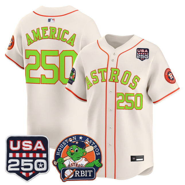 Men's Astros Orbit & 250 America Patch Vapor Premier Limited Jersey - All Stitched