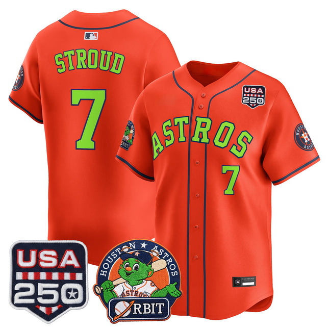 Men's Astros Orbit & 250 America Patch Vapor Premier Limited Jersey - All Stitched