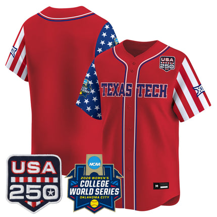 Men's Size - Texas Tech Red Raiders "America 250 Edition" Vapor Premier Limited Jersey - 2026 World Series (WCWS) - All Stitched