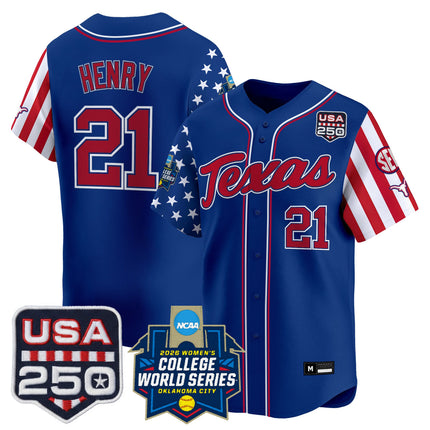 Men's Size -Texas Longhorn "America 250 Edition" Vapor Premier Limited Jersey - 2026 World Series (WCWS) - All Stitched