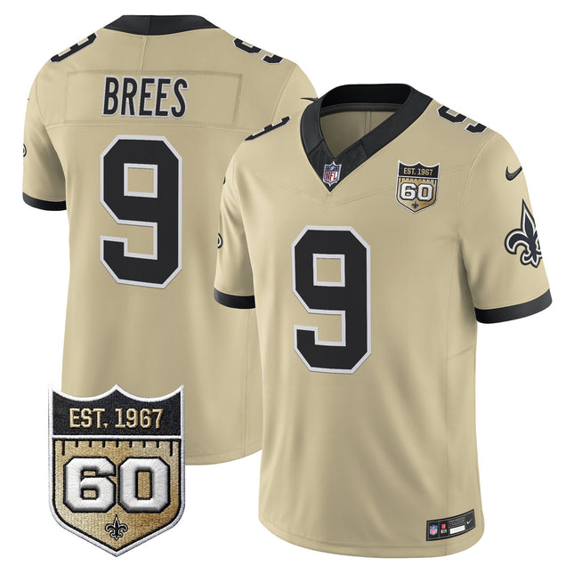 Men's New Orleans Saints 60th Anniversary Patch Vapor Jersey - Gameday Golds Edition - All Stitched