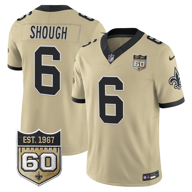 Men's New Orleans Saints 60th Anniversary Patch Vapor Jersey - Gameday Golds Edition - All Stitched