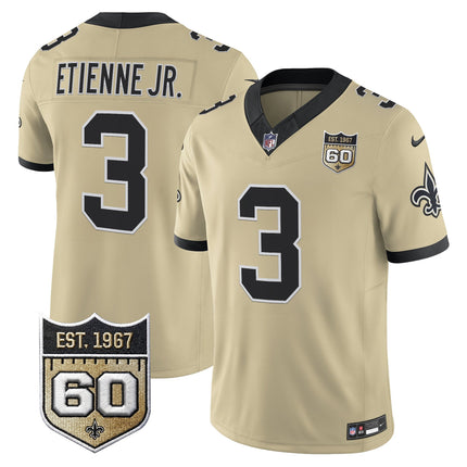Men's New Orleans Saints 60th Anniversary Patch Vapor Jersey - Gameday Golds Edition - All Stitched