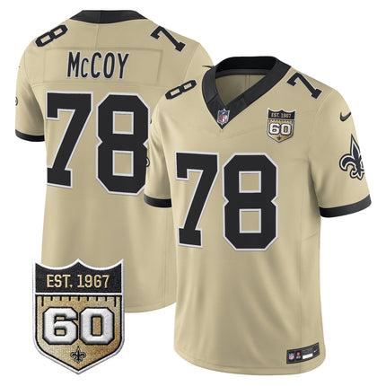 Men's New Orleans Saints 60th Anniversary Patch Vapor Jersey - Gameday Golds Edition - All Stitched
