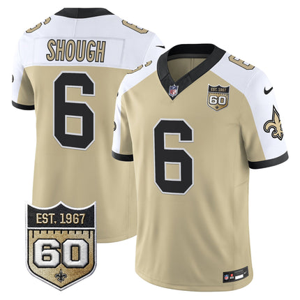 Men's New Orleans Saints 60th Anniversary Patch Vapor Jersey - Gameday Golds Edition - All Stitched