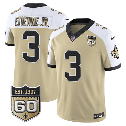 Men's New Orleans Saints 60th Anniversary Patch Vapor Jersey - Gameday Golds Edition - All Stitched