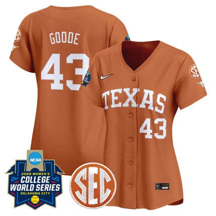 Women's Texas Longhorns Softball 2026 World Series (WCWS) Vapor Premier Limited Jersey - All Stitched