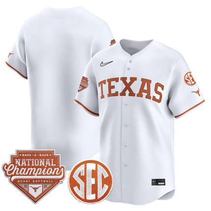 Men's Size - Texas Longhorns 2026 Back-To-Back World Series (WCWS) Champions Vapor Premier Limited Jersey - All Stitched