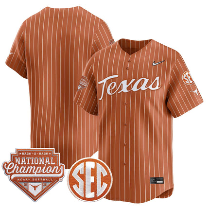 Men's Size - Texas Longhorns 2026 Back-To-Back World Series (WCWS) Champions Vapor Premier Limited Jersey - All Stitched