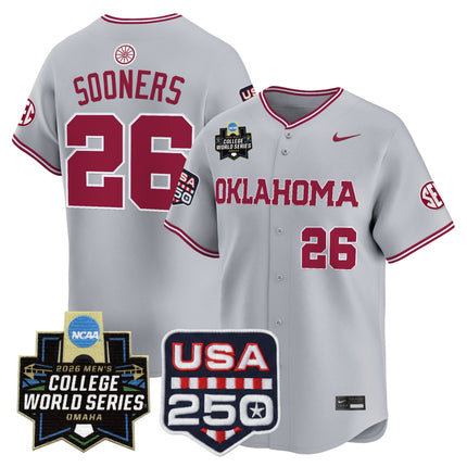 Men's Oklahoma Sooners 2026 World Series Vapor Premier Limited Jersey - 250 America Patch - All Stitched