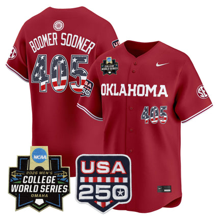 Men's Oklahoma Sooners USA 250 Fourth of July Vapor Premier Limited Jersey - 2026 World Series Patch - All Stitched