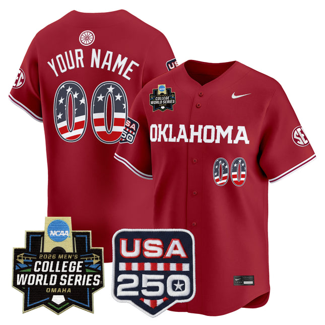 Oklahoma Sooners USA 250 Fourth of July Vapor Premier Limited Custom Jersey - 2026 World Series Patch - All Stitched