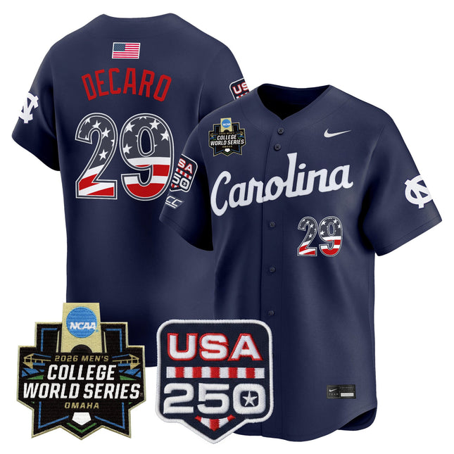 Men's North Carolina Tar Heels USA 250 Fourth of July Vapor Premier Limited Jersey - 2026 World Series patch - All Stitched