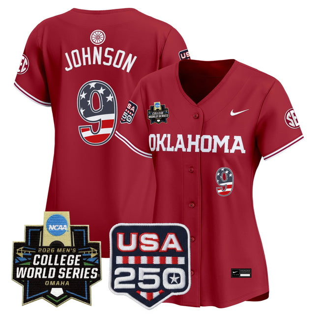Women's Oklahoma Sooners USA 250 Fourth of July Vapor Premier Limited Jersey - 2026 World Series patch - All Stitched