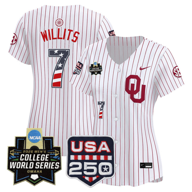 Women's Oklahoma Sooners USA 250 Fourth of July Vapor Premier Limited Jersey - 2026 World Series patch - All Stitched