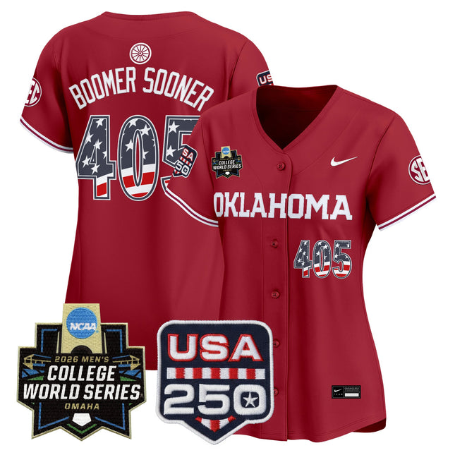 Women's Oklahoma Sooners USA 250 Fourth of July Vapor Premier Limited Jersey - 2026 World Series patch - All Stitched