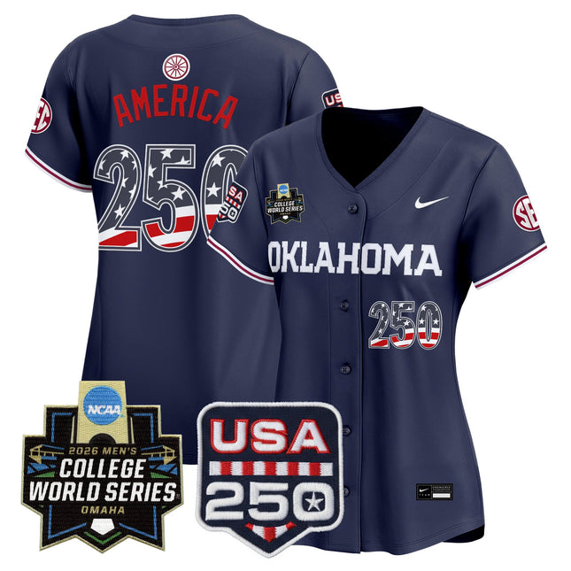 Women's Oklahoma Sooners USA 250 Fourth of July Vapor Premier Limited Jersey - 2026 World Series patch - All Stitched