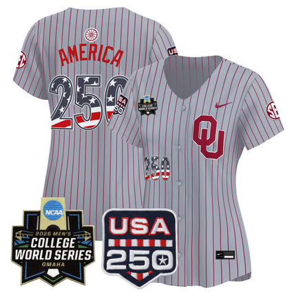Women's Oklahoma Sooners USA 250 Fourth of July Vapor Premier Limited Jersey - 2026 World Series patch - All Stitched