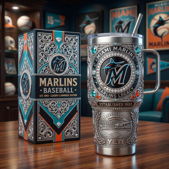 Miami Marlins 40 oz Tumbler with Handle and Lid