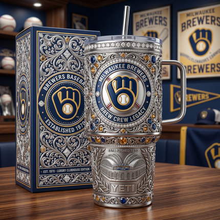 Milwaukee Brewers 40 oz Tumbler with Handle and Lid