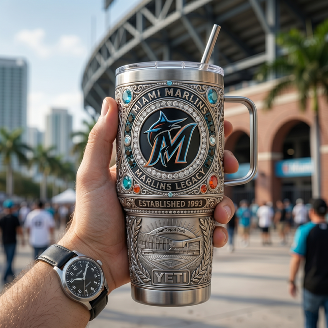 Miami Marlins 40 oz Tumbler with Handle and Lid