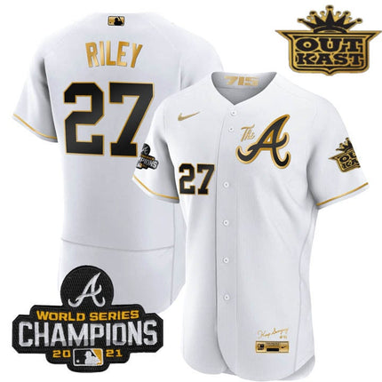 Men's Atlanta Braves Outkast Gold The A Flex Base Jersey  All Stitched