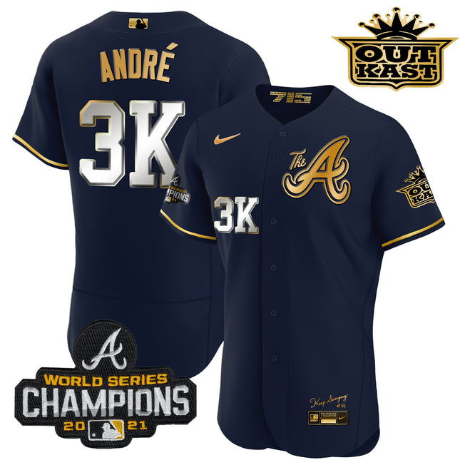 Men's Atlanta Braves Outkast Gold The A Flex Base Jersey  All Stitched