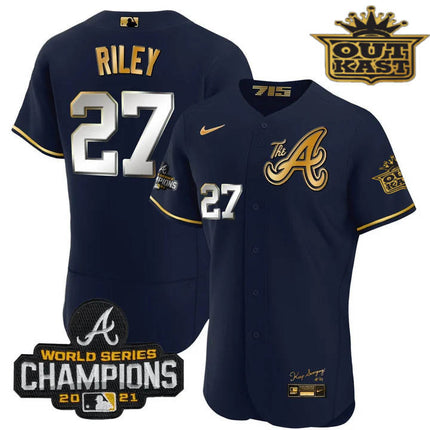 Men's Atlanta Braves Outkast Gold The A Flex Base Jersey  All Stitched