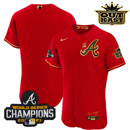 Men's Atlanta Braves Outkast Gold The A Flex Base Jersey  All Stitched