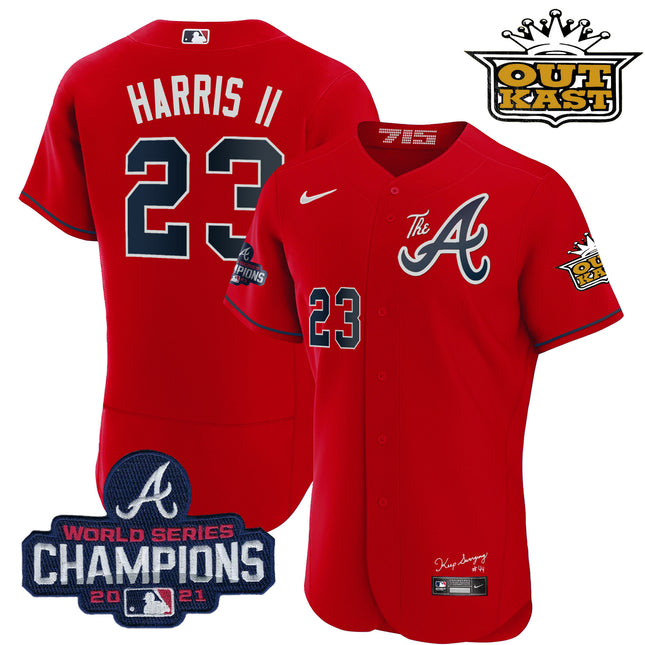 Men's Atlanta Braves Outkast Gold The A Flex Base Jersey  All Stitched