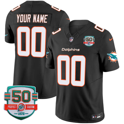 Dolphins 50th 1972 Perfect Season Patch Vapor Custom Jersey - All Stitched