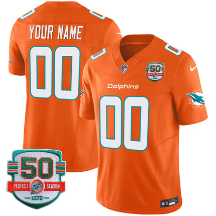 Dolphins 50th 1972 Perfect Season Patch Vapor Custom Jersey - All Stitched