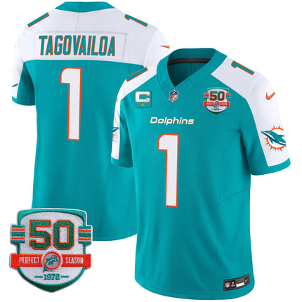 Men's Dolphins 50th 1972 Perfect Season Patch Vapor Jersey - All Stitched