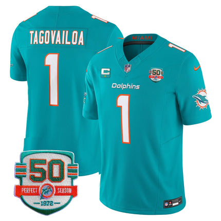 Men's Dolphins 50th 1972 Perfect Season Patch Vapor Jersey - All Stitched