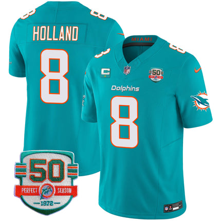 Men's Dolphins 50th 1972 Perfect Season Patch Vapor Jersey - All Stitched