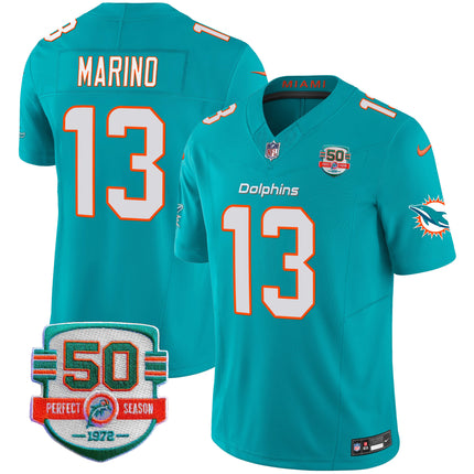 Men's Dolphins 50th 1972 Perfect Season Patch Vapor Jersey - All Stitched