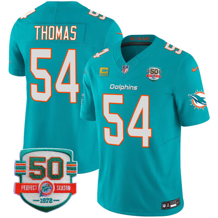 Men's Dolphins 50th 1972 Perfect Season Patch Vapor Jersey - All Stitched