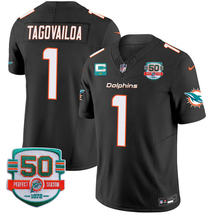 Men's Dolphins 50th 1972 Perfect Season Patch Vapor Jersey - All Stitched