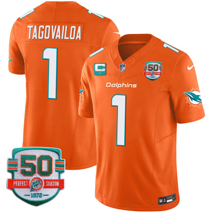 Men's Dolphins 50th 1972 Perfect Season Patch Vapor Jersey - All Stitched
