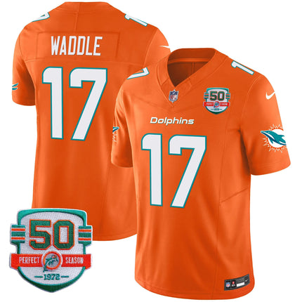 Men's Dolphins 50th 1972 Perfect Season Patch Vapor Jersey - All Stitched