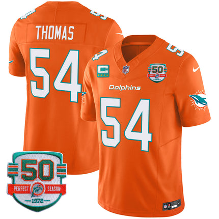 Men's Dolphins 50th 1972 Perfect Season Patch Vapor Jersey - All Stitched